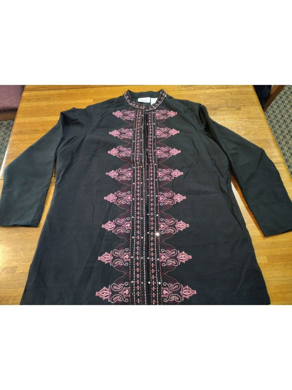 Black blazer with mauve Rose embroidery button down hidden silk blend women's si